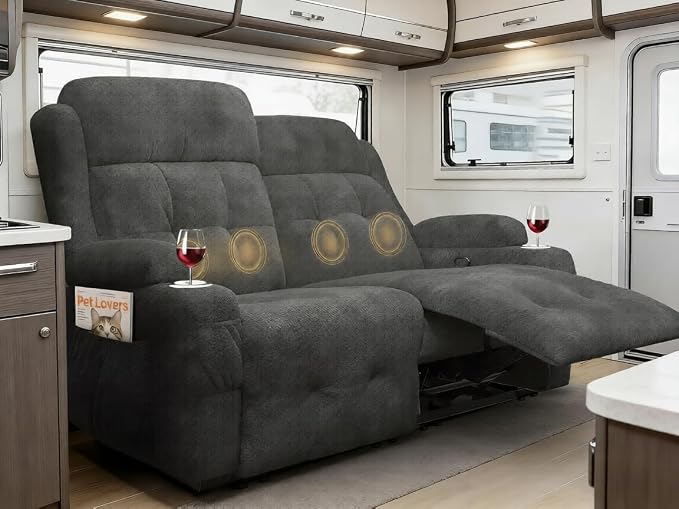 Reclining Loveseat, 55.1" RV PU Leather Wall Hugger Recliner Love Seats Sofa by FurgattiEnjoyYourLife