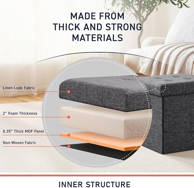 Ornavo Home 2 Pack 15 Inch Folding Storage Ottoman - Image 4