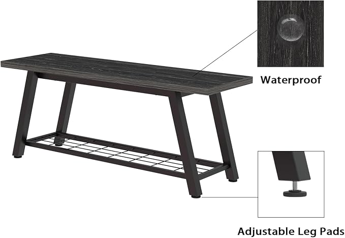 Oastreeful Industrial Entryway Bench Rustic Wood and Metal Storage Bench - Image 8