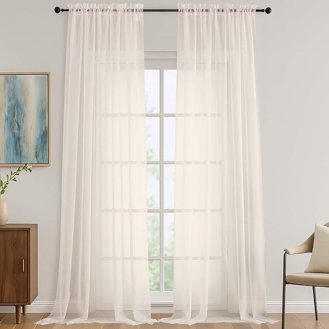 OVZME Cream Sheer Curtains 120 Inches Long 2 Panels Set, 59 Inch Extra Wide by OVZME