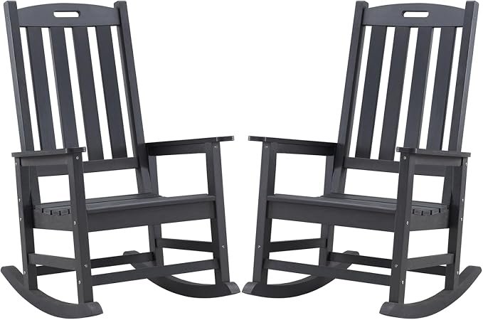 Psilvam Oversized Outdoor Rocking Chair Set of 2, HDPE Porch Rocker Chairs by PsilvamGardenFurniture