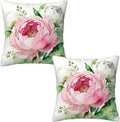 Peony Flower Pillow Covers 18x18 Set of 2, Floral Throw Pillow Covers Outdoor by Tebjh