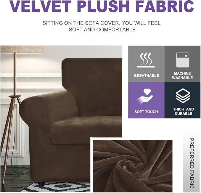 ZNSAYOTX Luxury Velvet Couch Cover 4 Piece Stretch Sofa Covers - Image 3