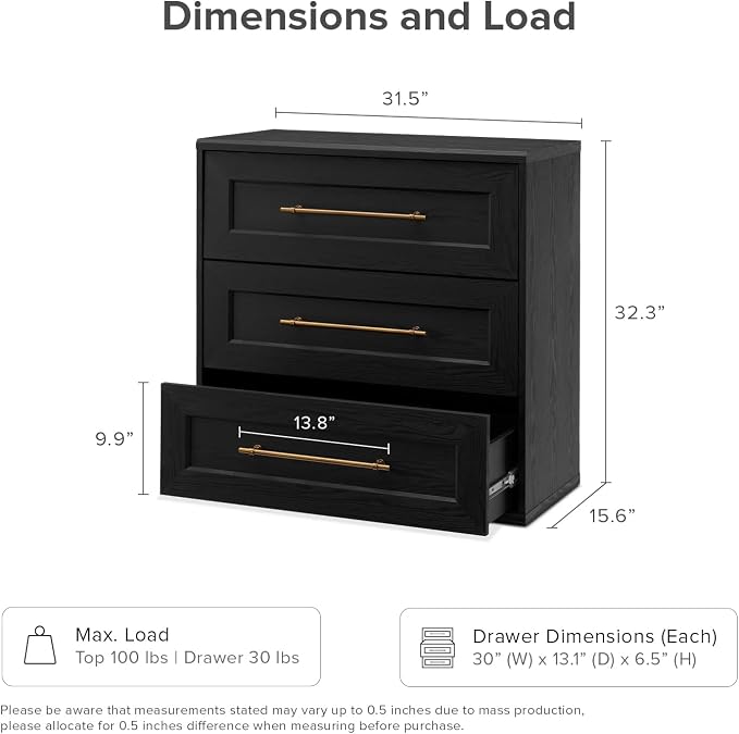 mopio Blake 3 Drawer Dresser for Bedroom, Chest of Drawers, Wood Dresser - Image 2