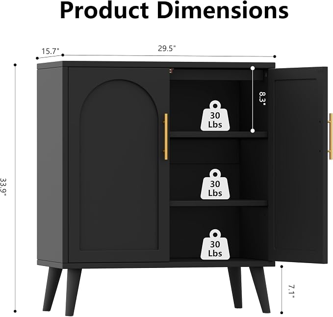 Keehusux 15.7" D Black Buffet Cabinet - Image 3