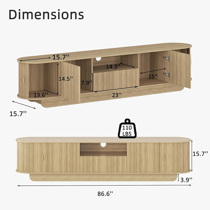 86.61'' Tambour TV Stand for 55-85 Inch, Modern Entertainment Center - Image 2