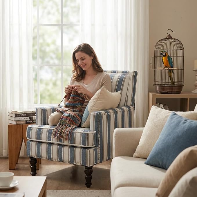 Blue Striped Accent Chair for Living Room Bedroom - Image 4