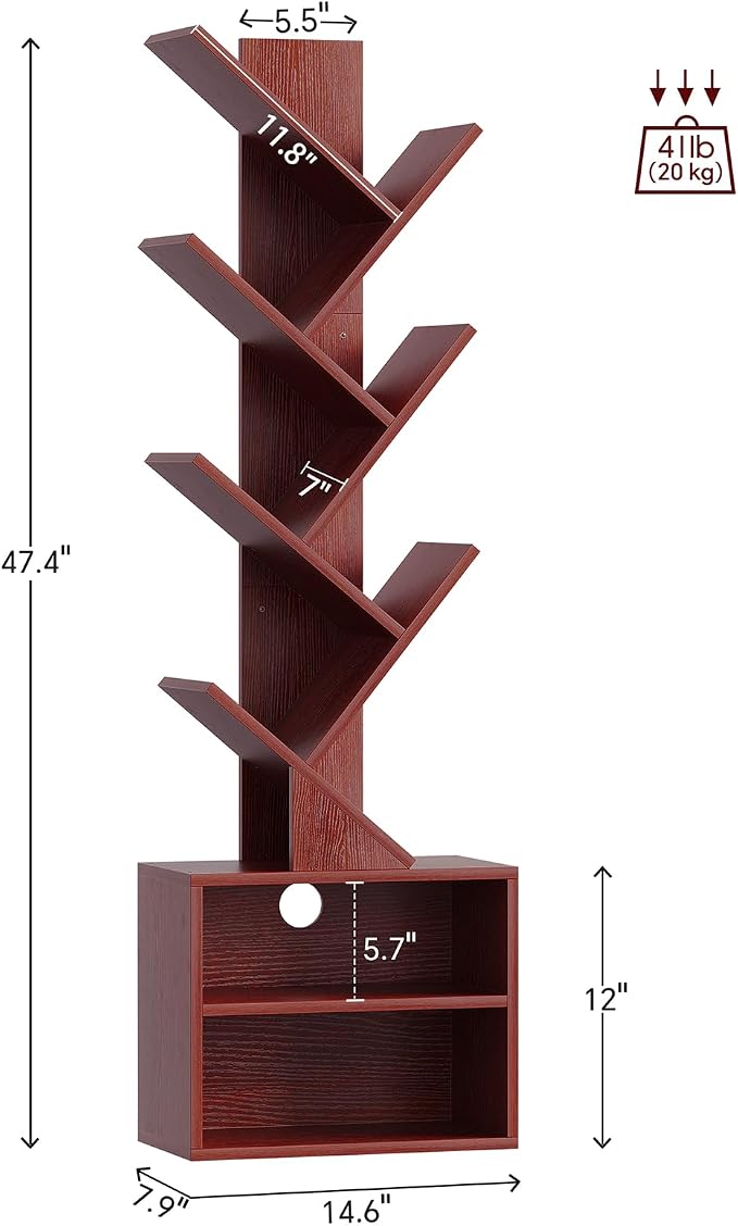 SUNMORY 6 Tier Tree Bookshelf, Tall Bookcase - Image 2