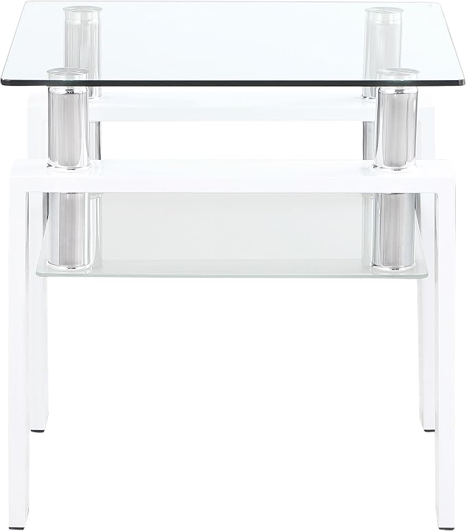 Coaster Home Furnishings Dyer 1-Shelf Square Glass Top Side End Table White - Image 5