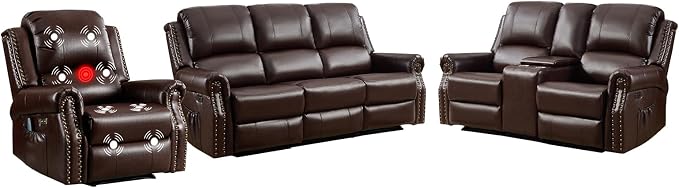 EBELLO Faux Leather Power Recliner Sofa Furniture Set, Included Electric - Image 9