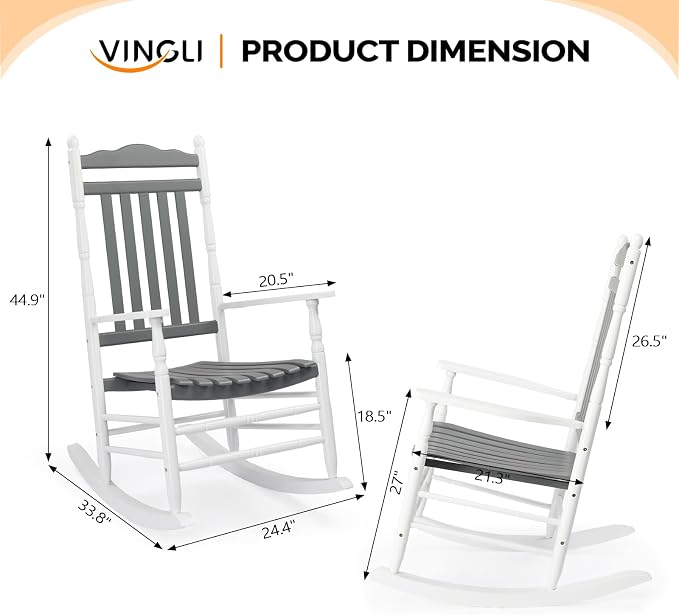 VINGLI Wooden Rocking Chair Outdoor, Patio Rockers - Image 3