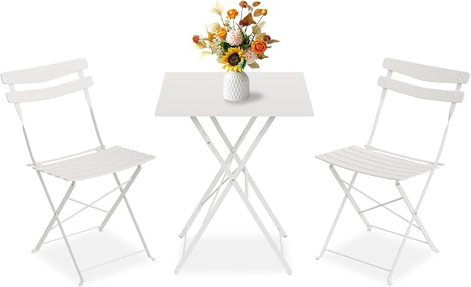 GarveeLife 3 Piece Patio Bistro Set, Folding Patio Bistro Table and Chairs Set by GarveeLife