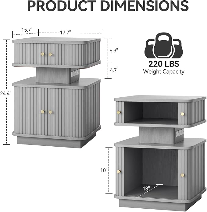 Nightstands Set of 2 with Charging Station, Modern Night Stands Set 2 with - Image 2