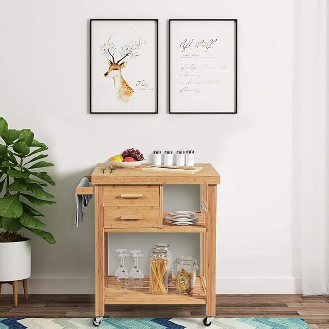 Giantex Kitchen Island, Bamboo Island Cart, Kitchen Trolley Cart on Wheels - Image 8