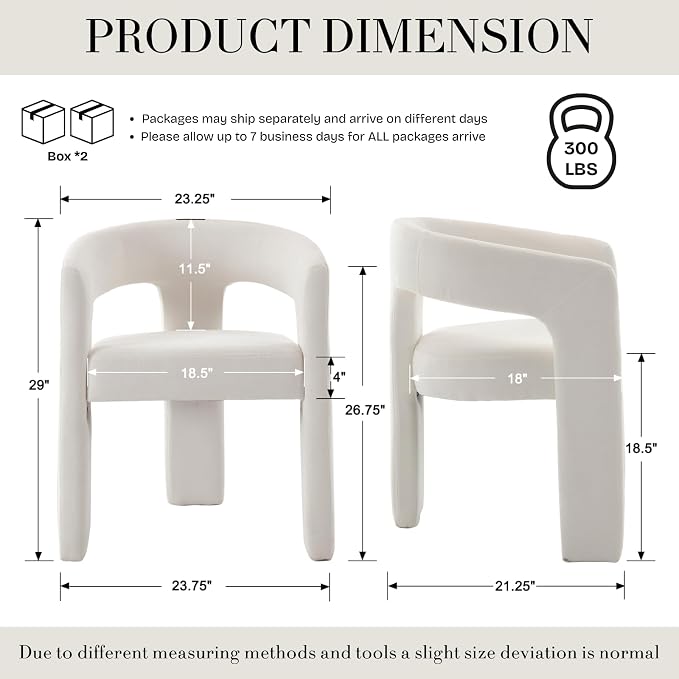 Modern Chenille Dining Chairs Set of 2, Upholstered Barrel Chairs - Image 2