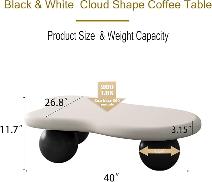 40" Cloud Coffee Table for Living Room Irregular Coffee Table Modern Low Coffee - Image 2
