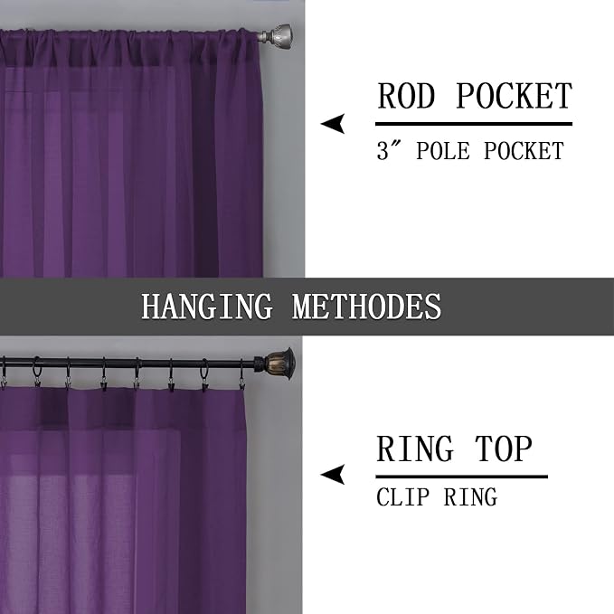 Tollpiz Sheer Curtains Bedroom Linen Textured Curtain Sheers Light Filtering - Image 5