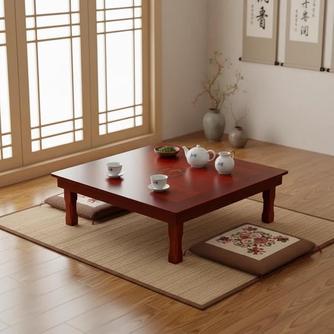 DAMEDAI Square 80X80cm Korean Floor Table Folding Legs Luxury Antique Home - Image 2