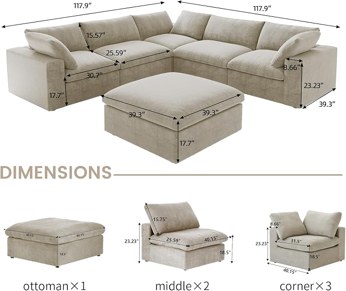 160.6" Cloud Couch Modular Sectional Sofa - Image 2