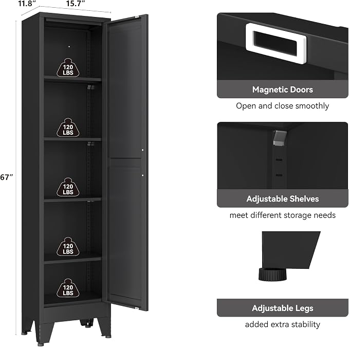 YAUWOH White Narrow Metal Storage Cabinet, Tall Freestanding Cabinet - Image 3