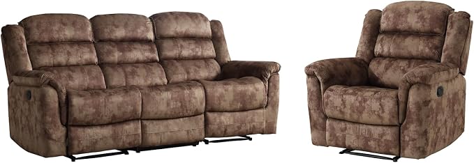 EBELLO 2 Pieces Reclining Couch Furniture Set, Soft Fabric Manual Recliner Sofa - Image 8