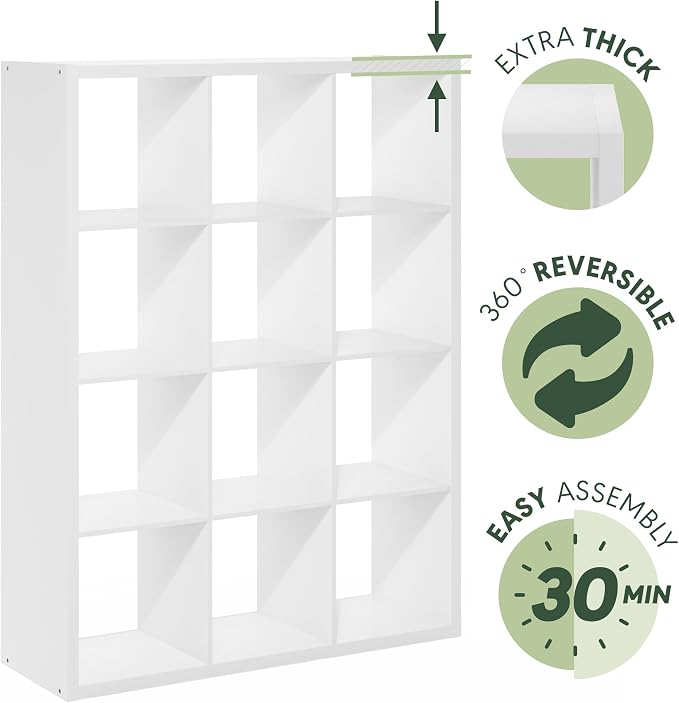 Furinno Cubicle Book Shelf, 12-Cube Bookshelf, Extra Thick Frame Reversible - Image 7