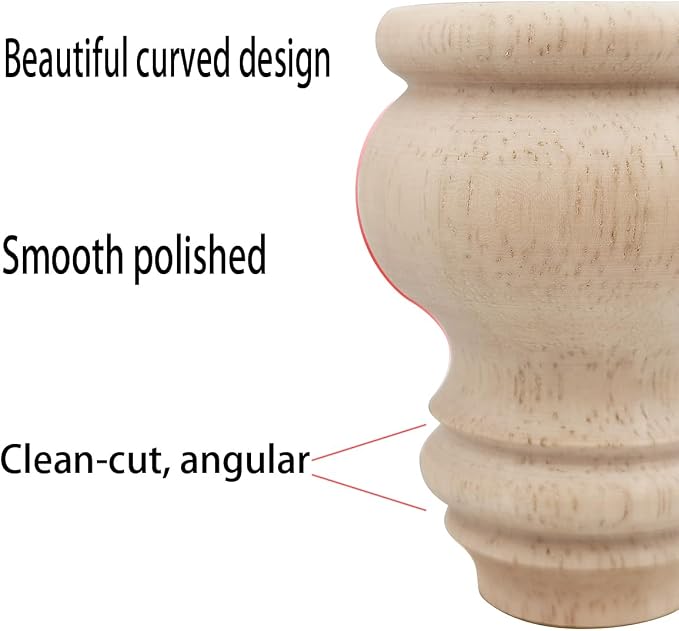 3" Tall Solid Wood Furniture Legs Unfinished Bun Feet - Image 3