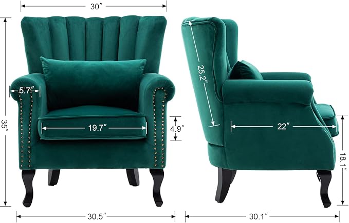 Mid Century Accent Chair Modern Tufted Wingback Armchairs Club Chair Velvet - Image 3