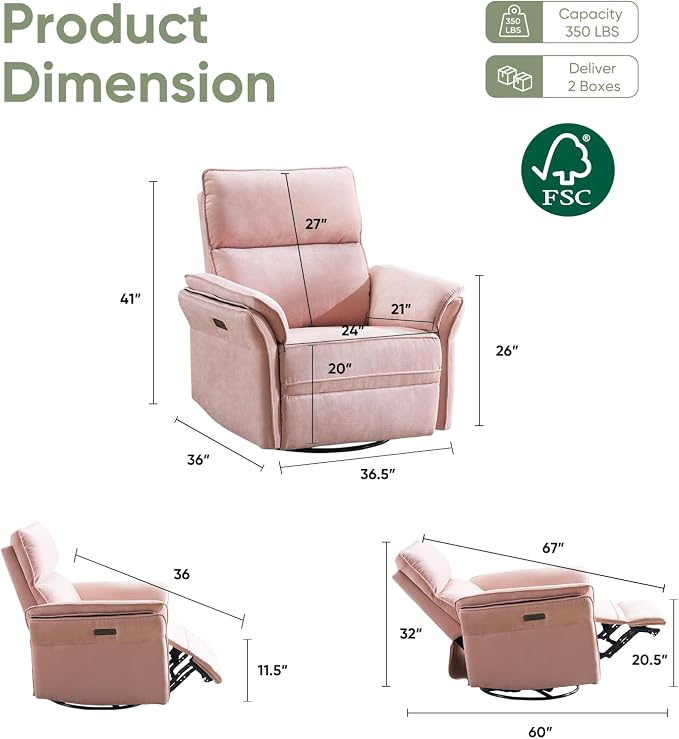 Power Swivel Rocker Recliner, Glider Recliner Nursery Chair - Image 2