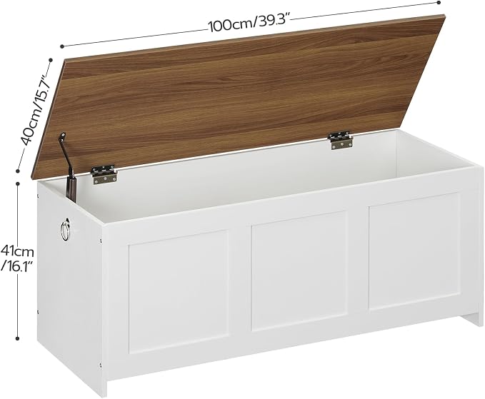 HOOBRO Storage Bench, 39.3" Retro Wooden Storage Chest, Wooden Storage Trunk - Image 3