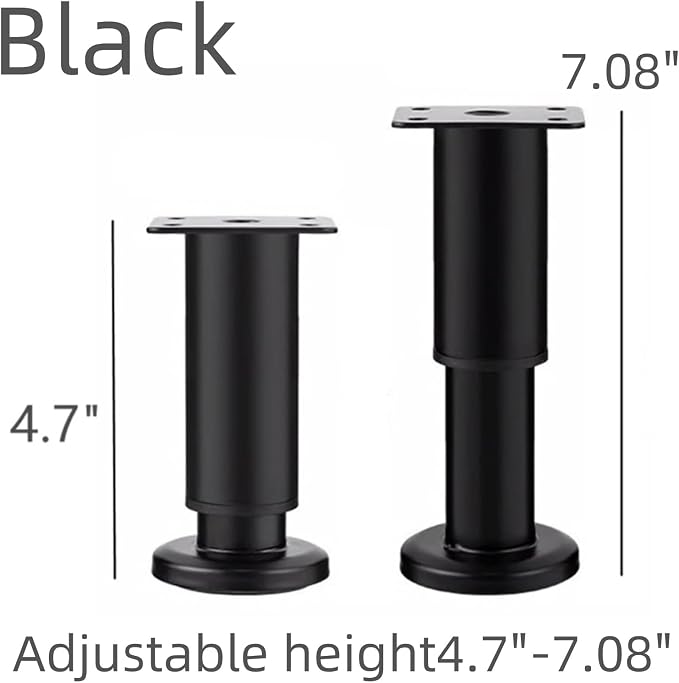 4PCS Adjustable 4.7-7.08 Inch Metal Furniture Legs Black Furniture Replacement - Image 3