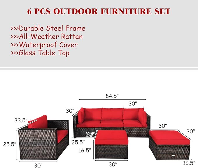 Tangkula 6 Pieces Wicker Patio Furniture Set, PE Rattan Outdoor Sectional - Image 4