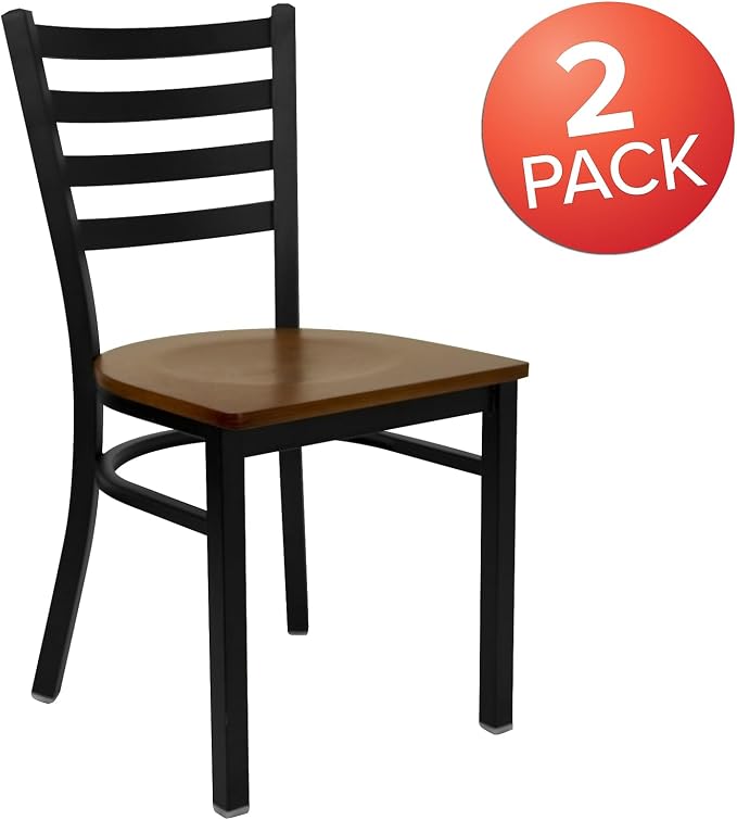 Flash Furniture 2 Pack HERCULES Series Black Ladder Back Metal Restaurant Chair - Image 4