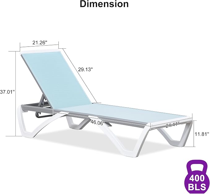 PURPLE LEAF Patio Chaise Lounge Chair Outside Aluminum Plastic Stackable - Image 2