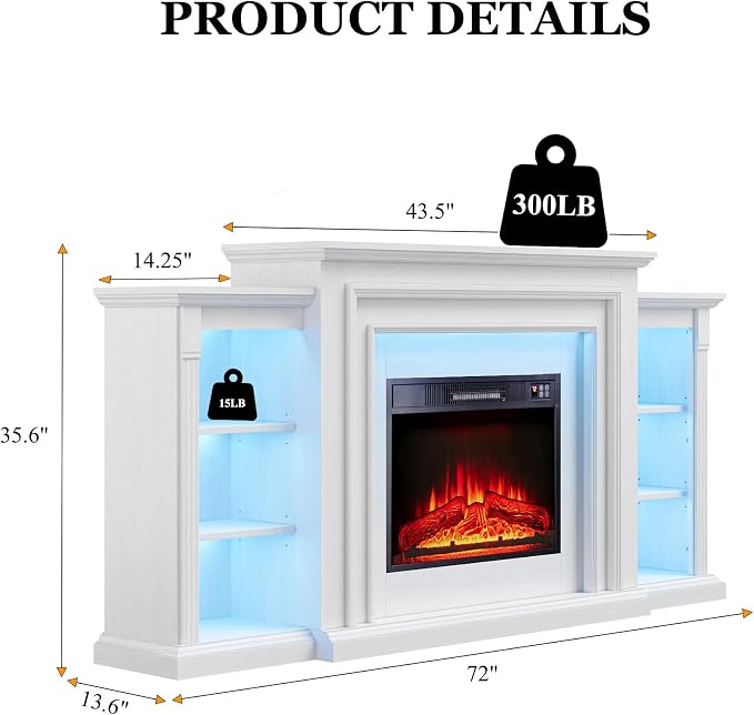 72" LED Lights Electric Fireplace - Image 2