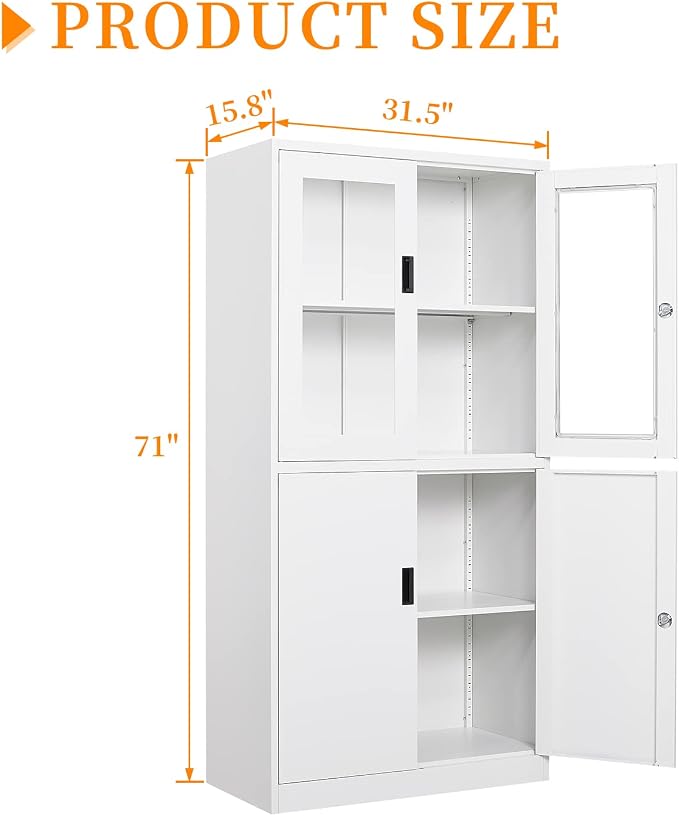 Metal Storage Cabinet with Doors and Shelves, 2 Adjustable Shelves, 4 Doors - Image 3