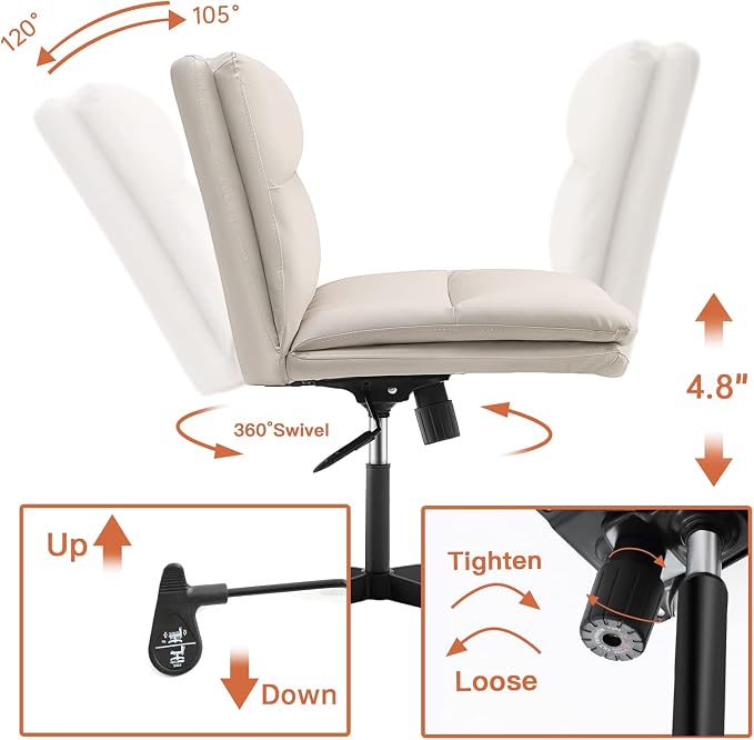 EMIAH Armless Office Desk Chair No Wheels PU-Padded Vanity Mid-Back Ergonomic - Image 8