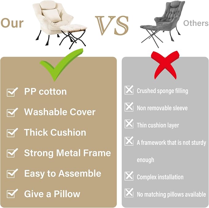 Lvory Lazy Chair with Ottoman, Large Velvet Accent Chair with a Throw Pillow - Image 6