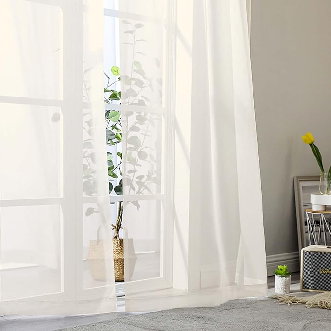 Cream Sheer Curtains 84 Inches Long 2 Panels Set - Image 8