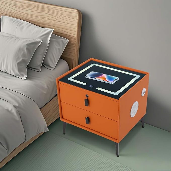 Smart Nightstand w/Fingerprint Lock Drawers, Smart Bedside Table w/USB Charging - Image 5