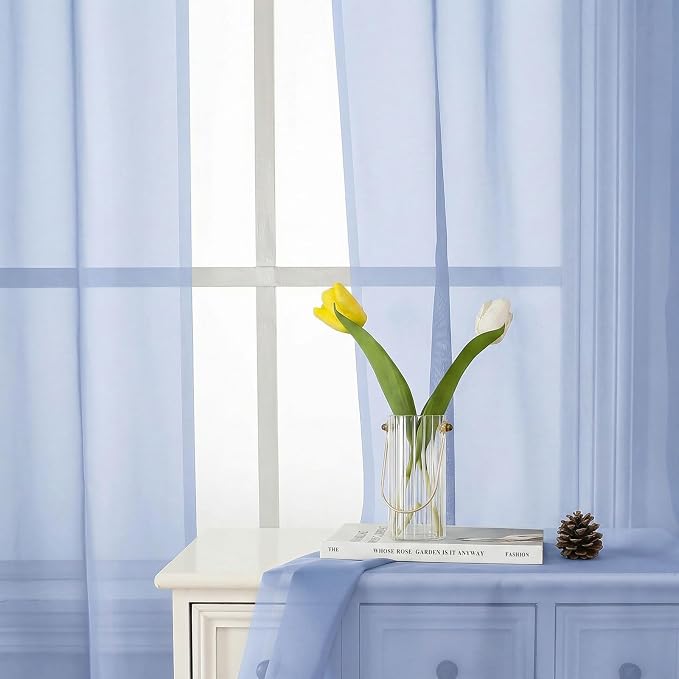 Lecloud Denim Blue Sheer Curtains 84 Inches Long 2 Panels, Light Filtering - Image 2