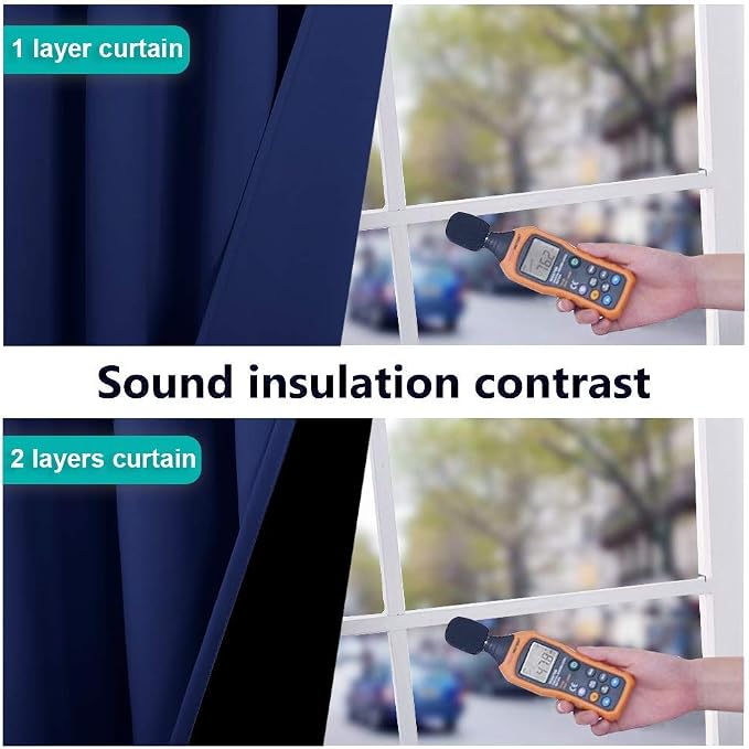 NICETOWN 100% Blackout Curtain Set, Royal Blue, 37W x 50L, Thermal Insulated & - Image 4