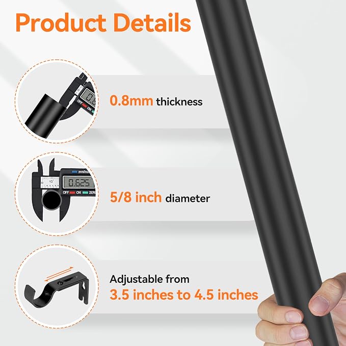 Black Curtain Rods for Windows 28 to 48 Inch, 5/8" Diameter Heavy Duty Metal - Image 3