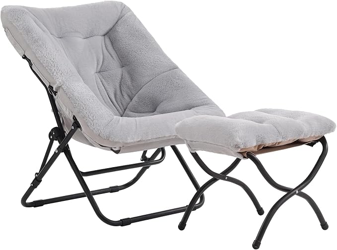 Tiita Folded Chair with Ottoman, Soft Faux Fur Oversized Folding Accent Chair by TiitaHome