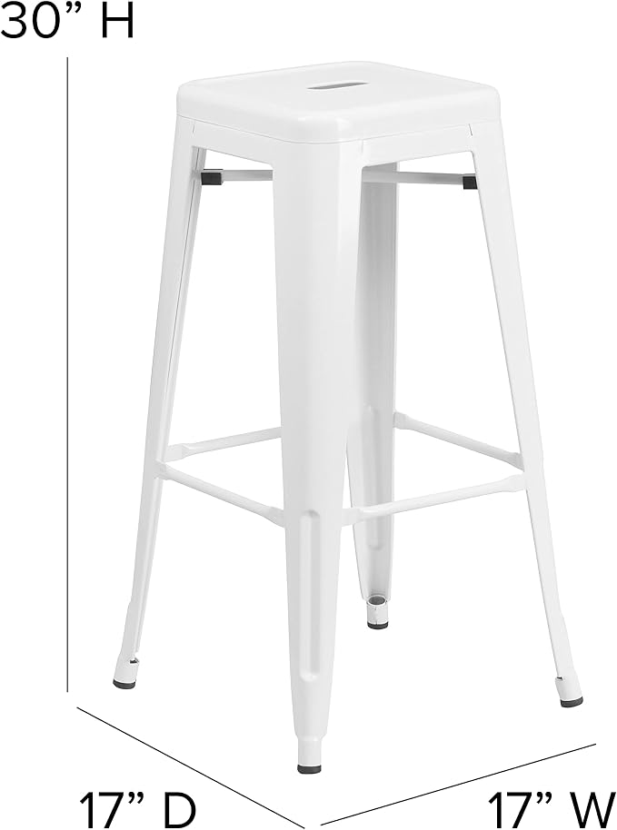 Flash Furniture Commercial Grade 30" High Backless White Metal Indoor-Outdoor - Image 3