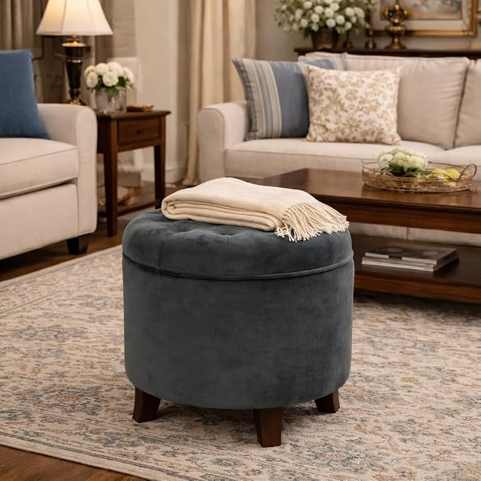 Homepop Home Decor | Upholstered Round Velvet Tufted Foot Rest Ottoman | Ottoman - Image 4