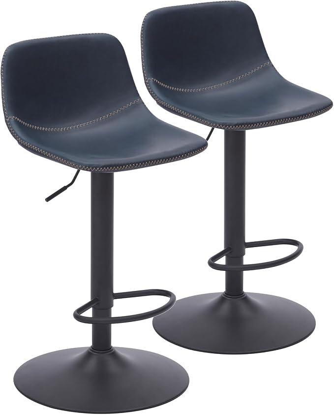 Adjustable Bar Stools Set of 2, Mid Century Modern Swivel Bar Stools, - Image 10
