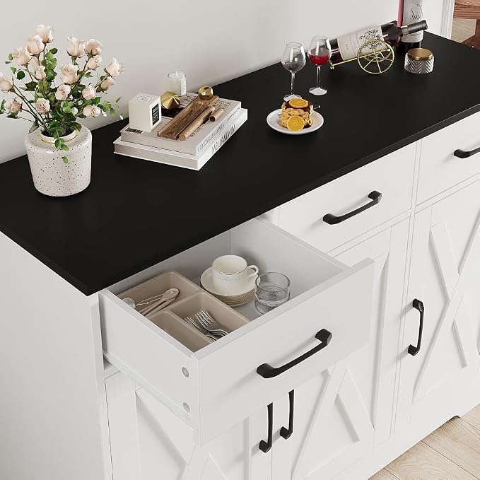 HOSTACK Modern Farmhouse Buffet Sideboard Cabinet, Barn Doors Storage Cabinet - Image 7