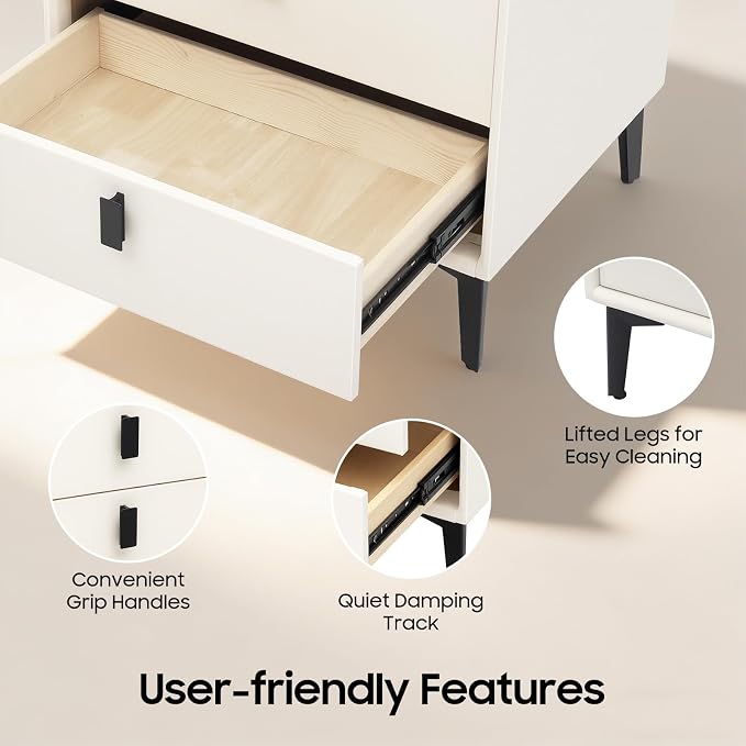 Smart Nightstand with Wireless Charging & Fingerprint Lock, 3-Drawer Bluetooth - Image 3