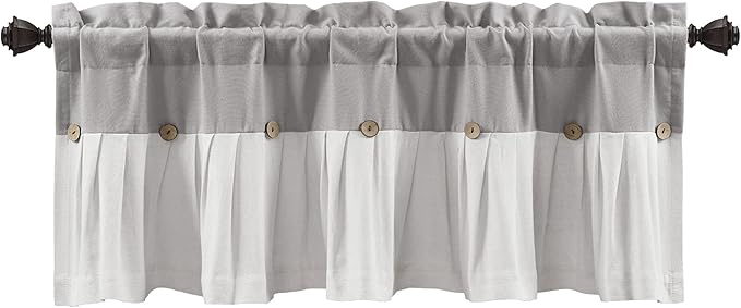 Lush Decor Linen Button Farmhouse Valance Curtians 52"W x 18"L Gray & Off White - Image 7